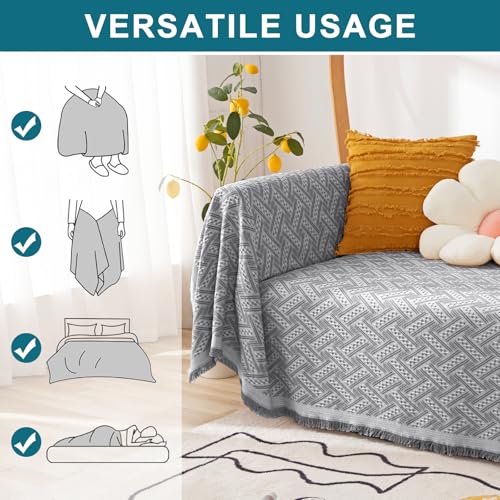 Turquoize Sectional Couch Covers L Shape Couch Cover Sectional Sofa Cover Washable 2 Pieces Blanket for Sectional Sofa Feature Geometrical Woven Jacquard Fabric (71" x 102"+63" x 110", Grey/White) - color: Grey/White, size: Small Sectional: 71" x 102"+63"