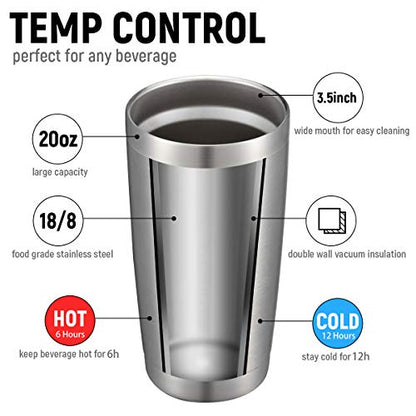 COMOOO 20oz Stainless Steel Tumbler Bulk Double Wall Vacuum Coffee Cup Insulated Travel Mug with Lid and Straw Durable Powder Coated Insulated Coffee Cup for Cold & Hot Drinks (silver, 4 pack - color: Silver