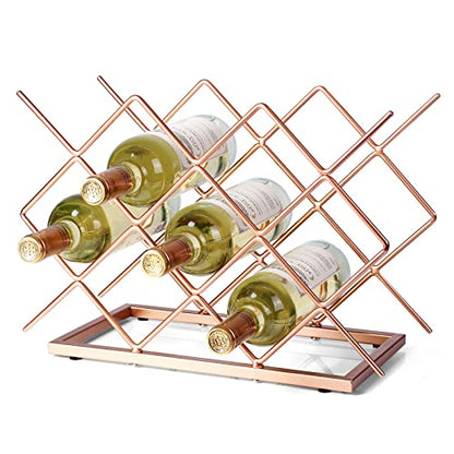Countertop Wine Rack - 10 Bottle Freestanding Modern Rose Gold Metal Small Wine Rack - Tabletop Wine Holder Stand for Cabinet, Pantry, Wine Bottle Storage… - color: D-rose Gold 10btl