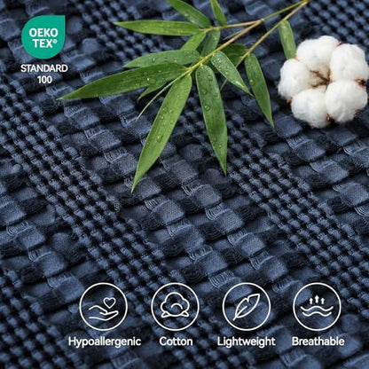 a moment 2 Pack Bamboo Fiber Pillow Covers - Waffle Weave, Ultra Soft & Breathable, Skin-Friendly Cotton Throw Pillow for Couch, Sofa, Bedroom Living Room 18x18 Inch Navy Blue - color: Navy Blue, size: 18" x 18" (Pack of 2)