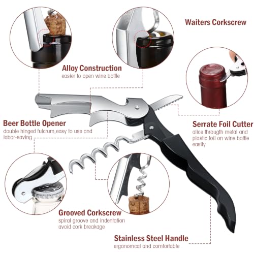 Honoson 16 Pieces Wine Keys for Severs Opener Travel Corkscrew Wine Bottle Opener Waiter Beer Bartender for Wedding Home Office Kitchen Restaurant Bar Applications (Black)