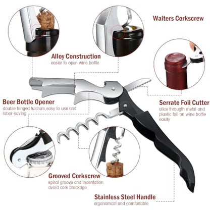 Honoson 16 Pieces Wine Keys for Severs Opener Travel Corkscrew Wine Bottle Opener Waiter Beer Bartender for Wedding Home Office Kitchen Restaurant Bar Applications (Black)