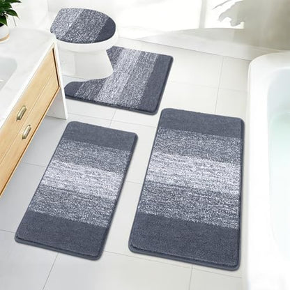 Bsmathom Bathroom Rug Set 4 Piece, Plush Microfiber Bath Mat, Dark Grey | Super Water Absorbent, Non Slip Machine Washable Bath Rug Sets with Toilet Lid Cover and U-shaped Contour Toilet Mat - color: Dark Grey, size: 18"x26"+20"x31"+U20"x24"+Cover19"x21"