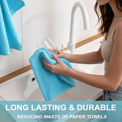 8 Pack Kitchen Towels and Dishcloths Set, 100% Ring Spun Cotton 16 x 25 inches Kitchen Towels and 13 x 13 in Dish Cloths Super Soft and Absorbent Towels Set - color: Ocean