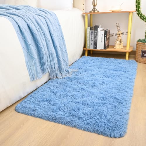 Keeko Fluffy Area Rugs 2x4,Washable Shag Rug for Bedroom Girls Room-Blue | Cute Shag Kids Rugs Nursery Living Room Indoor Fuzzy Bedside Rug Ultra Soft Furry Carpet for Teen Baby Dorm Decor - color: Cobalt Blue, size: 2' x 4' (Rectangular)