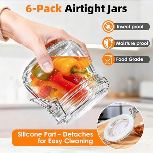 SKOCHE 17oz Glass Jars with Airtight Lids 6 Pack, Air Tight Glass Storage Jar, Leakproof 17 oz Jars with Seal Wire Clips for Pickling, Kitchen, Canning Jam, Food Storage, Preserving Nuts and Snacks - size: Large
