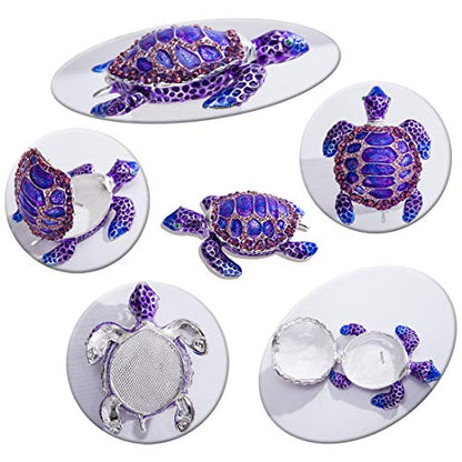 YU FENG 4.3 Inch Purple Sea Turtle Trinket Box, Crystal Jewelry Box | Hand-Painted Enamel Finish, Sparkling Crystal Shell, Hinged Ring Holder, Ocean Animal Collectible, Gift for Women - color: purple