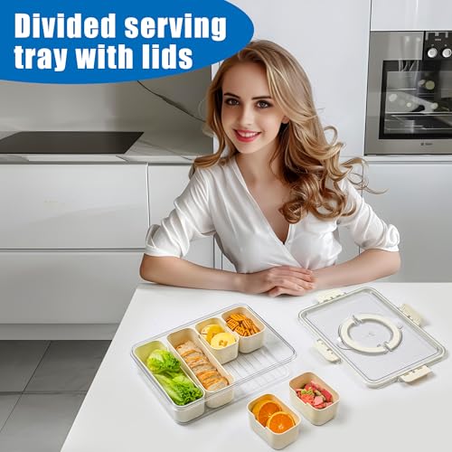 Bandesun Divided Serving Tray with Lid and Handle - Clear Organizer for Candy, Fruits, Nuts, Snacks - Snackle Box Charcuterie Container for Portable Snack Platters - Perfect for Party, Entertaining - style: compartments Long 2pcs Small 4pcs