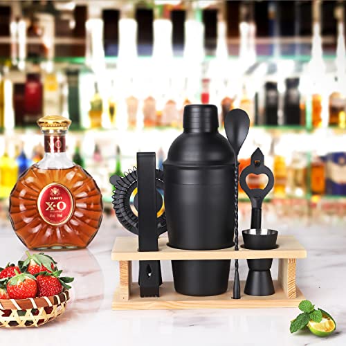 JNWINOG Cocktail Shaker Set Stainless Steel Bartending Kit 18.6oz Cocktail Bar Set Cocktail Mix Drink Making Kit Professional Bar and Home Drink Bar Tools for Bartender (Matte Black, 7Pcs) - color: Matte Black, size: 7Pcs