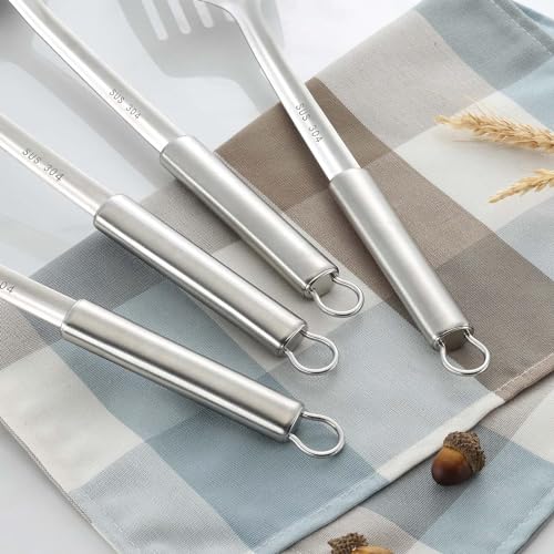 Pleafind 2-Pcs Solid & Slotted Spatula Set, 304 Stainless Steel Spatula, Metal Spatulas, Wok Utensils, Cooking Utensils, Wok Spatulas for Home, Kitchen and Restaurant, Dishwasher Safe - color: 2P-Argent
