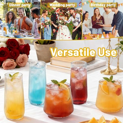 24 Pack Disposable Ribbed Origami Ripple Plastic Champagne Glasses Set | 9OZ Stemless Champagne Flutes and 12OZ Cups, BPA-Free Shatterproof Clear Disposable Cocktail Glasses for Party, Wedding