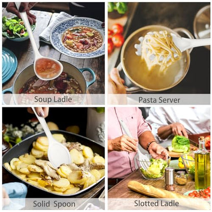 P&P CHEF White Kitchen Utensils, Silicone Cooking Utensil Set of 7 | Soft Spatula for Nonstick Cookware, Slotted Turner, Soup Ladle, Pasta Server, Spoon for Cooking, Dishwasher Safe & Heat Proof - color: White