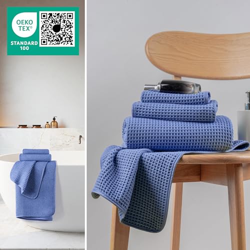 MICROFI New Microfiber Waffle Bath Towels, 3 Pieces, Oversized, Soft, Absorbent, Fast Drying, Lint Free, Includes Bath, Face and Hand Towels 430 GSM - color: Dark Blue