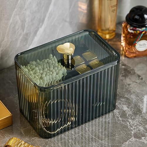 Qtips Holder Bathroom Container,3-Section Cotton Ball/Swabs Dispenser,3 Grids Apothecary Jar Organizer, Cosmetics Storage for Vanity