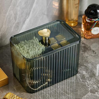 Qtips Holder Bathroom Container,3-Section Cotton Ball/Swabs Dispenser,3 Grids Apothecary Jar Organizer, Cosmetics Storage for Vanity