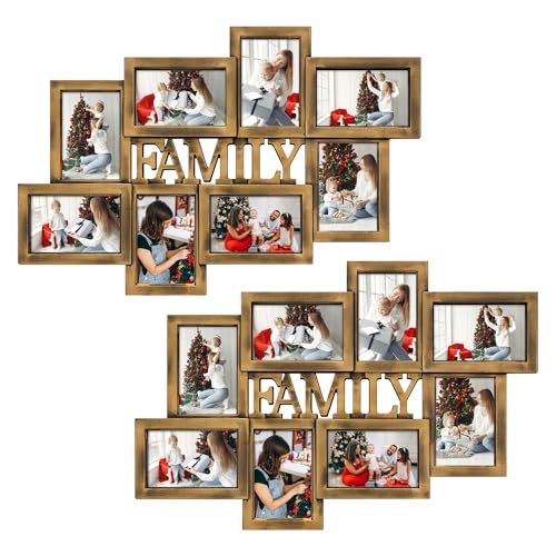 Jerry & Maggie 8 Opening Family Photo Collage Frame for Wall Decor, 4×6 Frames Family Wall Decor, PVC Gallery Picture Frames Collage Wall Decor for 4×6 Pictures, Stylish & Durable, Golden/2 Pack - color: Golden/ 2 Pack, size: 8 Opening
