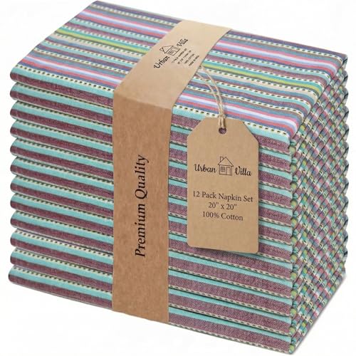 Urban Villa Cloth Napkins Cotton 20x20 (Set of 12) Multi Blue - color: 011 Multi Blue, size: 20" x 20" (Set of 12)