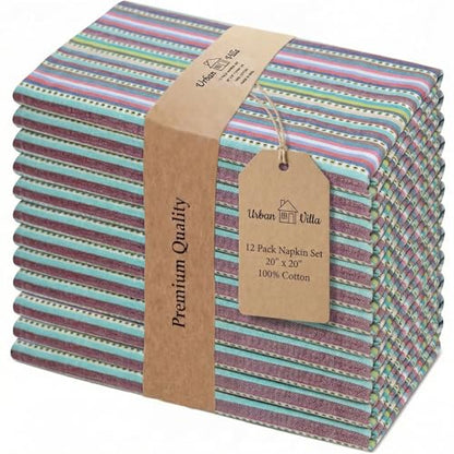 Urban Villa Cloth Napkins Cotton 20x20 (Set of 12) Multi Blue - color: 011 Multi Blue, size: 20" x 20" (Set of 12)