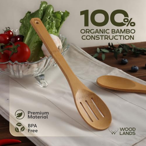 7PCS Carbonized Bamboo Wooden Spoons for Cooking Set, Premium Kitchen Utensils for Nonstick Cookware, Durable Wooden Cooking Tools