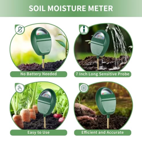 Soil Moisture Meter for Plants, Adjustable Reading Head, 7" Long Probe Plant Humidity Sensor Soil Hygrometer for Indoor Outdoor Plant Care,No Battery Needed