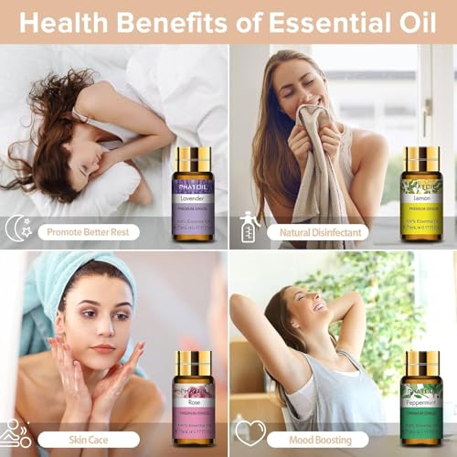 PHATOIL Essential Oil Set for Skin Care, Aromatherapy, Diffuser | 100% Natural and Pure, Gift Set Ideal for Massage, Home, DIY Candle Soap Making, 12Pcs x 5ml