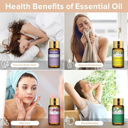 PHATOIL Essential Oil Set for Skin Care, Aromatherapy, Diffuser | 100% Natural and Pure, Gift Set Ideal for Massage, Home, DIY Candle Soap Making, 12Pcs x 5ml