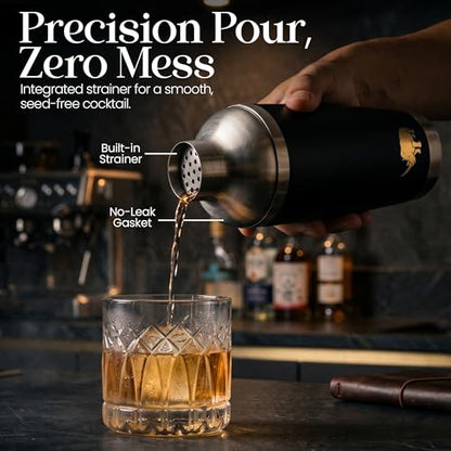 Vacuum Insulated Stainless Steel Cocktail Shaker 20oz | Double Wall Powder Coated Non-Slip Grip | Bar Mixer for Home Bar & Bourbon | Travel Mug Ready | Dishwasher Safe