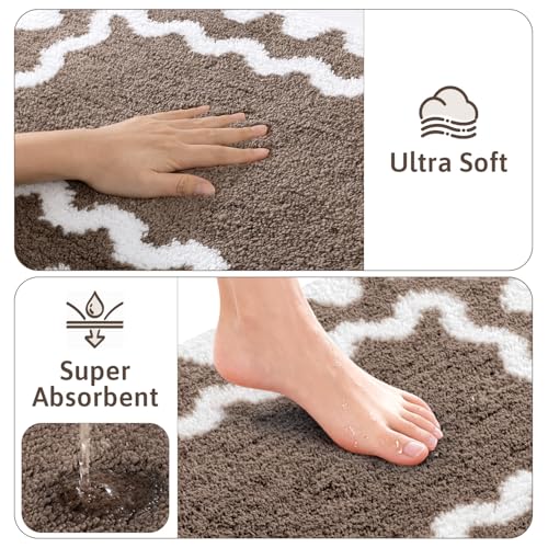 Findosom Bathroom Rugs Sets 5 Piece, Absorbent Soft Non-Slip Bath Rug Set | Washable Microfiber Shaggy Bath Mat Set with Bathroom Runner Rug, U-Shaped Toilet Rugs, Shower Rug & Toilet Lid Cover, Brown - color: Brown & White, size: 18"x26"+20"x32"+20"x48"+