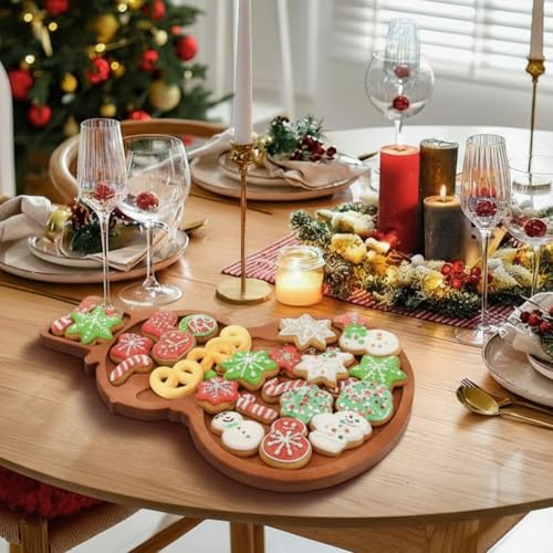 Snowman Christmas Serving Tray Platter Charcuterie Board Christmas Wood Serving Dish Cutting Board Rustic Farmhouse 11.42 x 10.43 Inches Table Plate for Cheese Food Fruit Party - style: Snowman