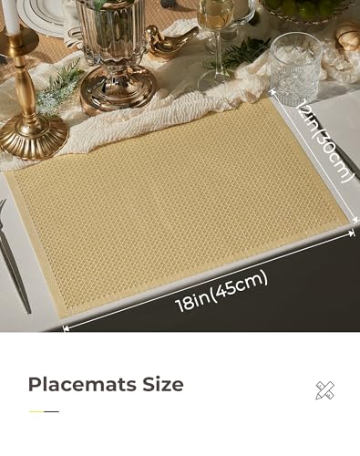 Leetaltree Woven Vinyl Placemats Set of 8, Gold Sequin | Waterproof & Washable Dining Table Mats for Wedding, Anniversary, Daily Use, Hand-Cut, Easy to Clean - color: 00- Gold Sequin, size: Set of 8