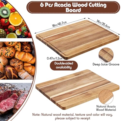 Nuogo 6 Pcs Large Acacia Wood Cutting Boards, Reversible Wooden Chopping Board with Juice Groove, Charcuterie Butcher Block for Kitchen Meat, Veggies & Fruit(18 x 14 Inch) - size: 18 x 14 Inch