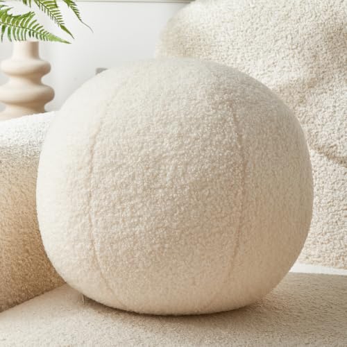 Ball Pillow,Cream White Round Throw Pillow 11.8 Inches | Decorative Pillows,Boucle,PP Cotton Fill,Sphere Shaped,Simple Modern,Nordic Style,for Couch Sofa Bedroom - color: Cream White Ball
