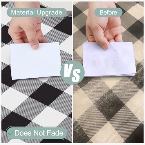 Round Waterproof Vinyl Table Cloth, Buffalo Flannel Backed Tablecloth, Wipeable Plastic Table Cover for Dinner, Kitchen, Picnic (60", Black and White) - color: Black and White, size: 60" (Round)