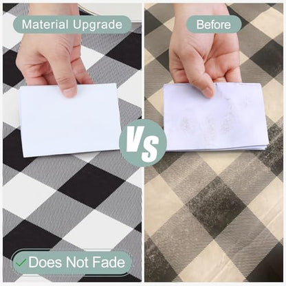 Round Waterproof Vinyl Table Cloth, Buffalo Flannel Backed Tablecloth, Wipeable Plastic Table Cover for Dinner, Kitchen, Picnic (60", Black and White) - color: Black and White, size: 60" (Round)