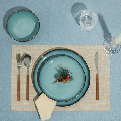Ceramic Dinnerware Sets for 4, 12pcs Plates and Bowls Sets Dish Set | Stoneware Dishware sets, Microwave & Dishwasher Safe, Cereal Bowls and Dinner Plates Set, Stackable Dishes Set, Green Black - color: Green Black, size: Set (12pcs)