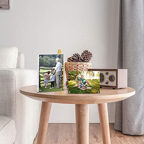 AMEITECH Acrylic Photo Frame 5x7 inches, Free Standing Desktop Double Sided Magnetic Picture Display, 10 + 10MM Thickness Clear Magnet Photo Frame with Microfiber Cloth, Gift Box Package | Double Sided Floating Magnetic Frames, 20mm Thick, Free Standing D