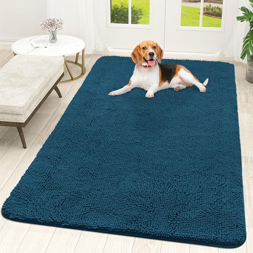 OLANLY Dog Door Mat for Muddy Paws 59x35, Super Absorbent Chenille Mud Mat | Atlantic Blue, Absorbs Moisture and Dirt, Non-Slip Machine Washable Doormat, Quick-Dry Indoor Entryway Floor Carpet for Dogs - color: Atlantic Blue, size: 59" X 35"