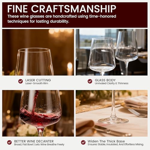 GENICOOK Red Wine Glasses Set of 6, 18 oz Crystal Wine Glasses, Large Hand Blown Stemmed Wine Glass Set, Elegant Dishwasher Safe Glassware for Dinner Party Wedding Gift - size: 18 OZ