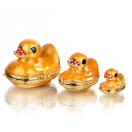 YU FENG Family Duck Trinket Box Hinged Jewelry Holder Animal Figurine Decor | Duck Family Design, Painted Enamel Finish, Jeweled Crystal Accents, Hidden Keepsake Storage, Collectible Animal Decor Gift