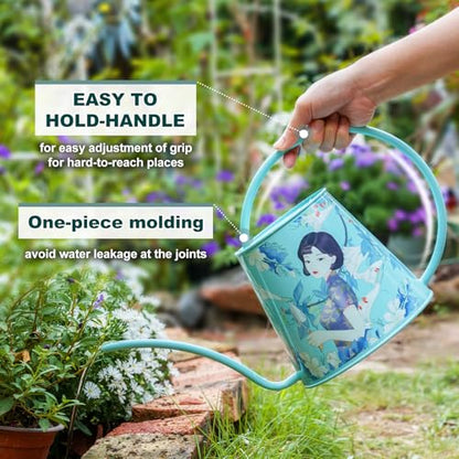 Berry&Bird 2L Long Spout Watering Can, Stainless Steel Water Can (Magnolia) | 2L stainless steel watering can, long narrow spout, elegant print, curved handle, leakproof, houseplant watering & decor - color: Yulan Magnolia