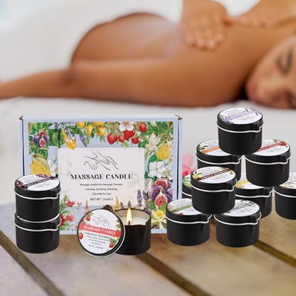 12-Pack Massage Candle Set - Low Temperature Soy Wax Melts into Silky Smooth Massage Oil, 1oz Aromatherapy Candles for Couples, Home Spa, Relaxation & Romantic Gifts (12 Scents) - color: 12Pack-Massage