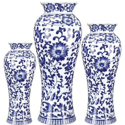 LemonRoad 3 Pack Chinoiserie Vases Porcelain Blue and White Vases for Flowers Pottery Chinoiserie Ceramic Vase for Living Room Mother's Day Decor Table Centerpiece, 6.7", 8.3", 10"(Classic) - style: Classic