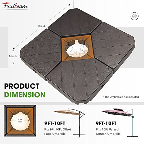 FRUITEAM Patio Cantilever Umbrella Base Weight, 4-Piece Offset Umbrella Base Stand Heavy Duty, Wind-Resistant, Water & Sand Filled Base Up to 180 LBS - color: Brown