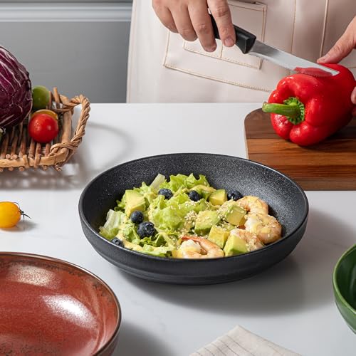 HAPPY KIT Stoneware 9'' Pasta Bowls 42oz Set of 4, Rust Red | 42 Oz, Stoneware Reactive Glaze, Ceramic Serving Bowls for Fruit, Soup, Noodle, Dinner, Scratch Resistant - color: RustRed