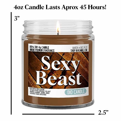 Sexy Beast Scented Candle - Smells Like Men's Cologne - 100% Naturally Vegan Soy and Premium Fragrance | Great Gift | Handmade in Denver, Colorado (4oz Glass Jar) - size: 4oz Glass Jar