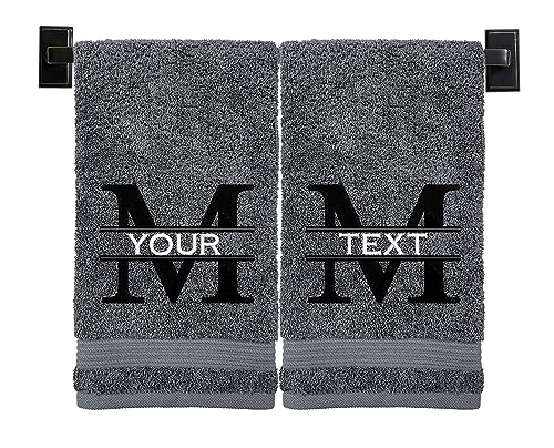 Personalized Hand Towels | Set of 2 | Choose from 12 Fonts | Genuine Turkish Cotton | Oeko-Tex Certified | Personalized Towels | Bathroom Hand Towels - color: Gray - Hand Towels