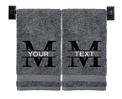Personalized Hand Towels | Set of 2 | Choose from 12 Fonts | Genuine Turkish Cotton | Oeko-Tex Certified | Personalized Towels | Bathroom Hand Towels - color: Gray - Hand Towels