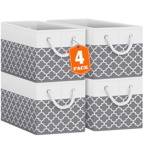 Storage Bins 4-Pack, Foldable Storage Baskets for Organizing Toys, Books, Shelves, Closet, Large Storage Box with Rope Handles, Sturdy Organizer Bins,Clover Grey - color: Clover Grey, size: 4pack