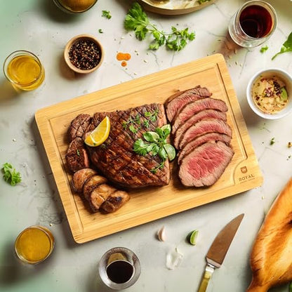 ROYAL CRAFT WOOD Bamboo Cutting Board with Juice Groove - Kitchen Chopping Board for Meat Cheese and Vegetables, Heavy Duty Serving Tray - color: Natural, size: 15"L x 10"W