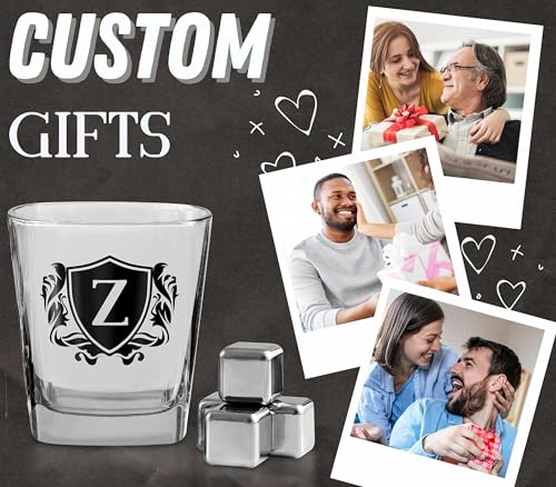 Whisky Gifts for Men, Personalized Initial Whiskey Glass with Whiskey Stones for Dad, Boyfriend, Best Friends, Coworkers, Husband, Brother, Uncle and Boss on Father's Day, Boss Day and Birthday - Z - color: Z